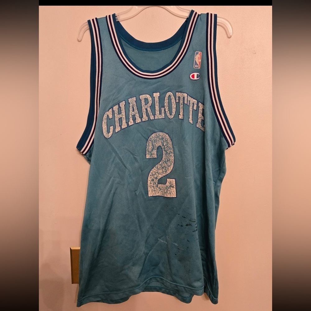 VINTAGE NBA CHARLOTTE HORNETS #2 LARRY JOHNSON USA JERSEY SHIRT CHAMPION